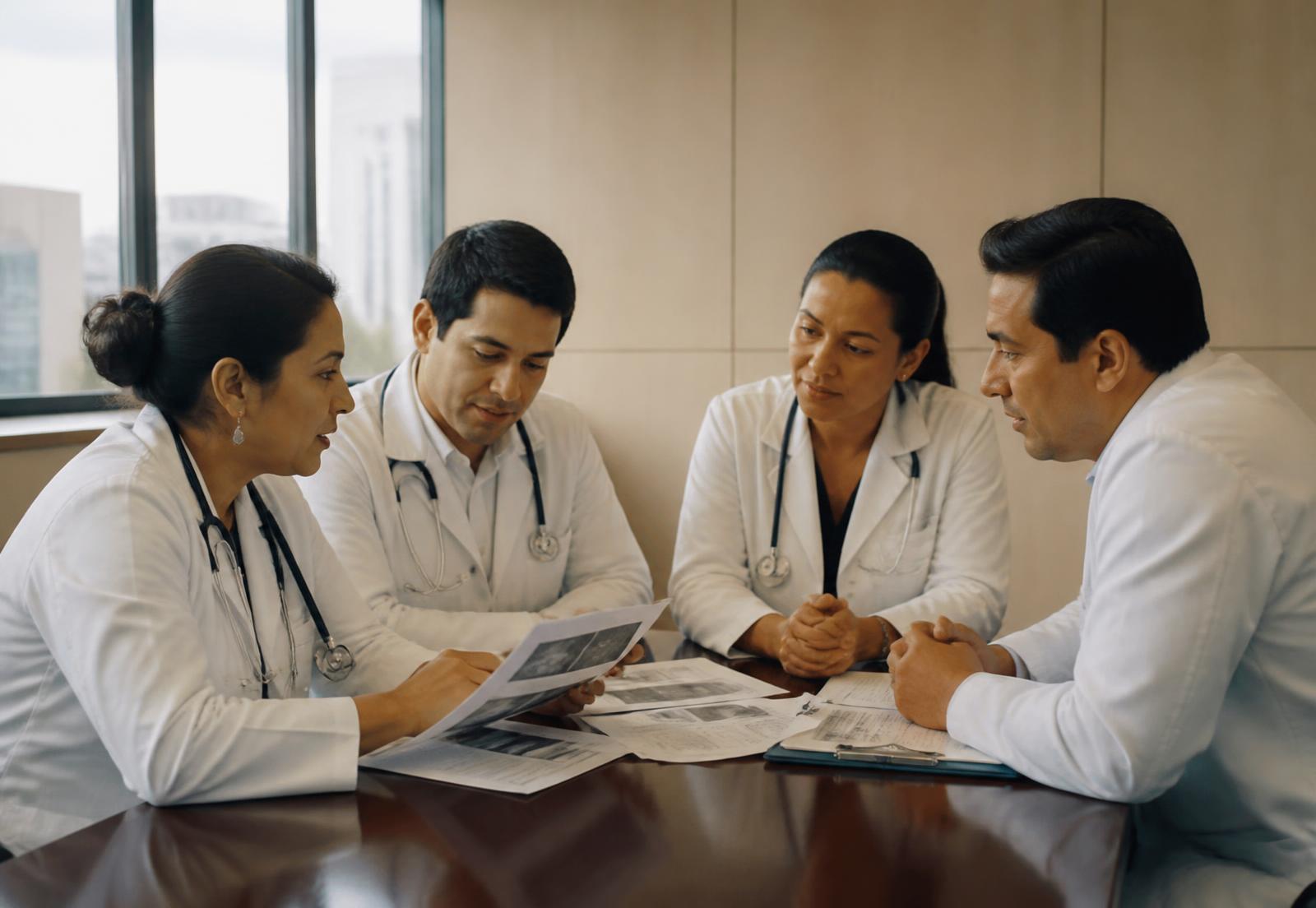 Médicos analizando casos de gestión en equipo